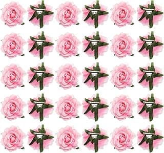 MECCANIXITY 30 Pcs Rose Flower Hair Clips 4 Inch Flower Hair Pins Flower Brooch for Women Hair Accessories Light Pink