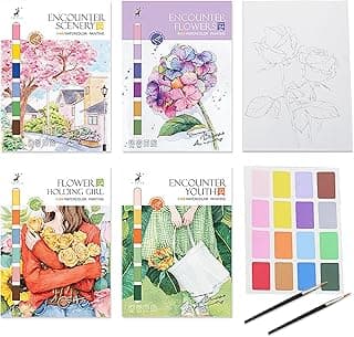 Watercolor Workbook - Water Color Workbook for Adults, 16 Colors Watercolor Paint Set with with Brush, 4 Themes Flower,Scenery, Holding Girl, Youth Workbooks for Beginner & Teens