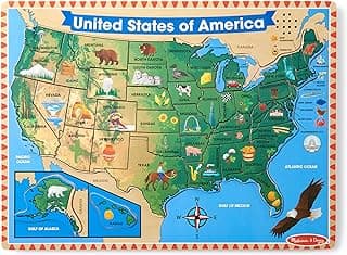 Melissa & Doug USA Map Sound Puzzle - Wooden Puzzle With Sound Effects (40 pcs), Multicolor - States And Capitals Map Puzzle, Educational Toy, Geography For Kids Ages 5+