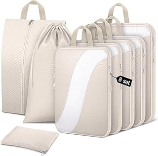 8 Set Compression Packing Cubes, Travel Packing Cubes for Carry On Suitacases, Luggage, Suitcase Organizer with Shoe & Laundry Bags, Packing Cubes for Travel Essentials, Black