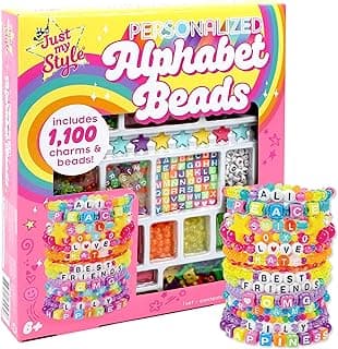 Just My Style ABC Beads by Horizon Group Usa, 1000+ Charms & Beads, Alphabet Charms, Accent Seed Star Wax Beading Cord, Satin Cord Key Ring Included, Bright, Small
