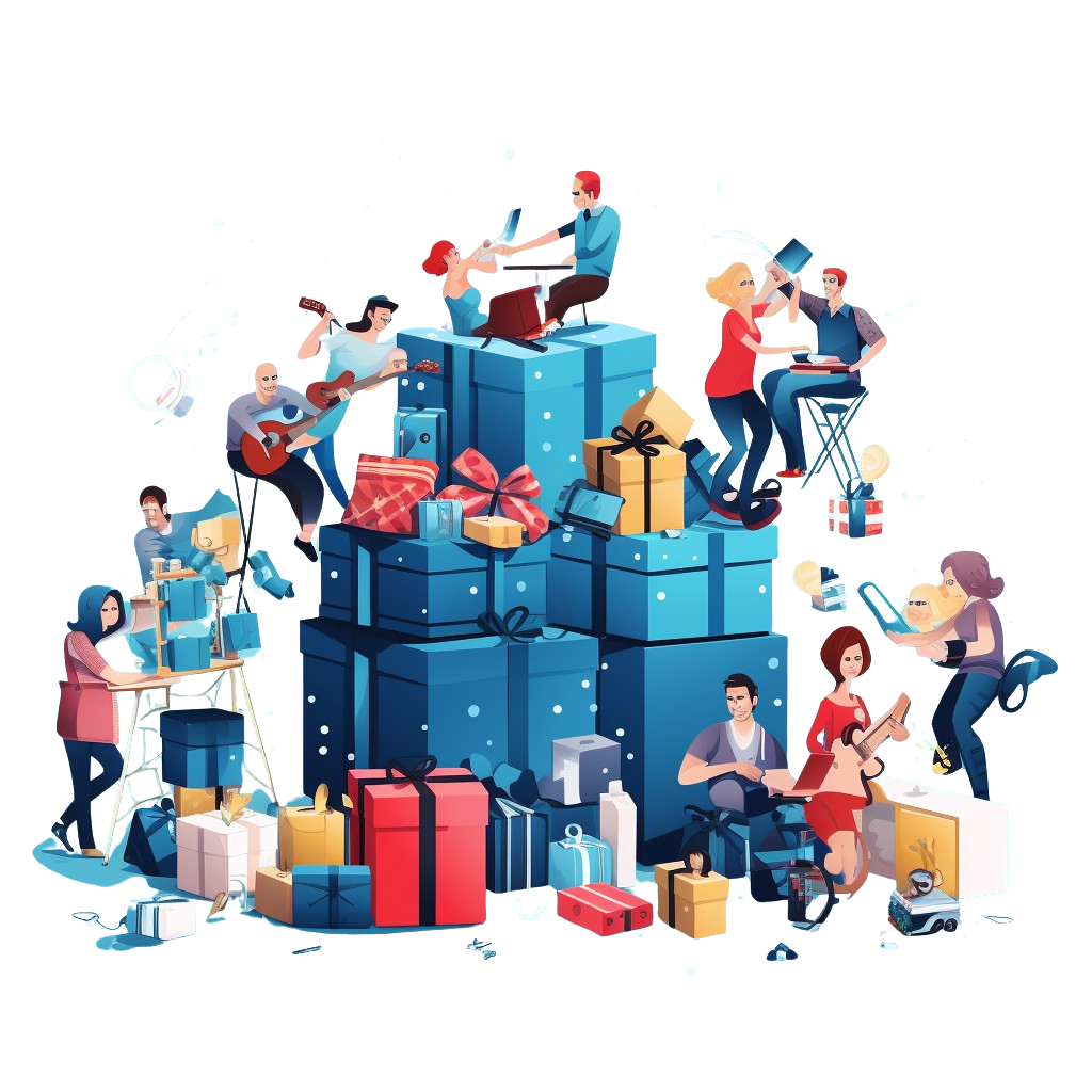 Hero Image - A happy community opening presents